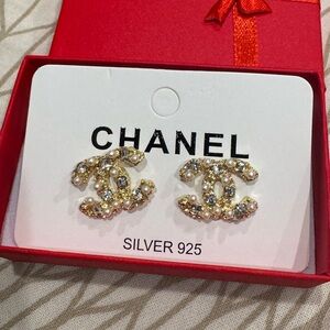 CHANEL Gold CC Crystal Stud Earrings